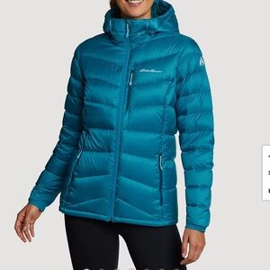 Eddie Bauer Women's Downlight 2.0 Hooded Puffer Jacket Meridian Blue Medium TALL